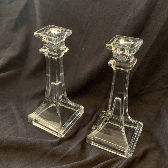 Pair Glass Candlestick Holders - Picture 2 of 9